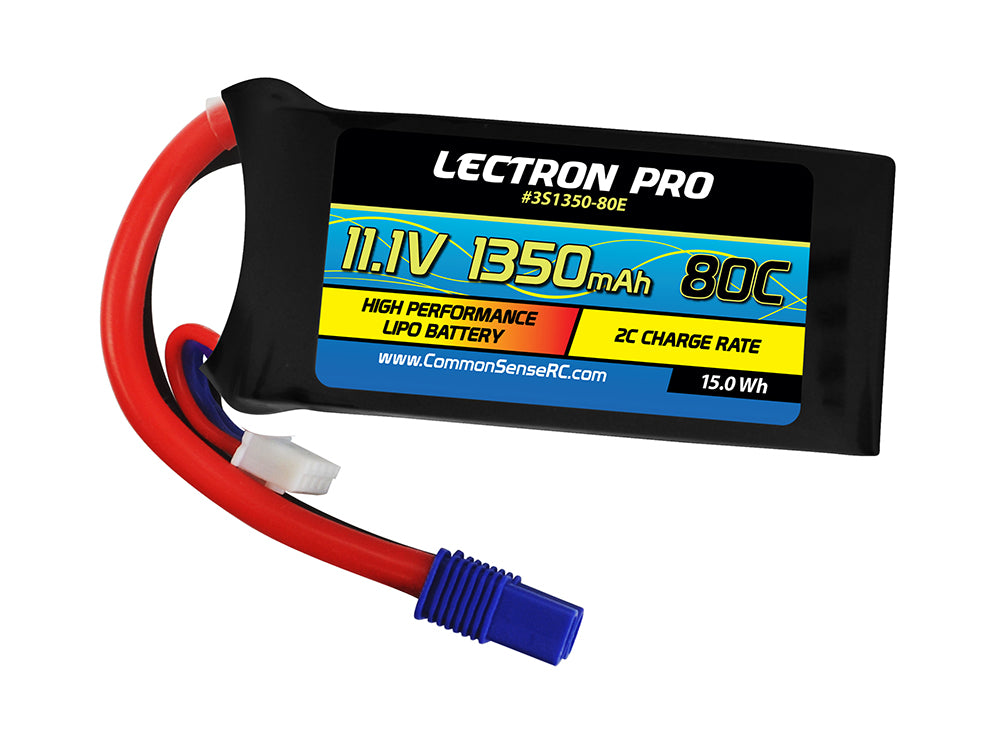 Lectron Pro 11.1V 1350mAh 80C Lipo Battery with EC3 Connector